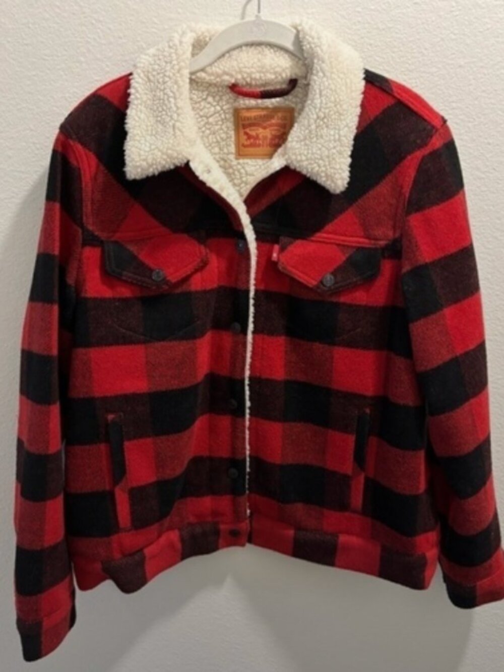 Levi’s Plaid Sherpa Trucker Moto Jacket | Women’s size L